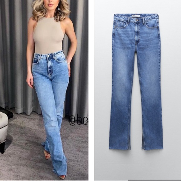 Zara Denim - ZARA slim flare high rise full length jeans blogger insta favorite